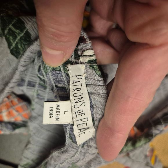 Patrons of Peace Size Large Blue Chambray Halter Top Tropical Flowers Peplum EUC - Picture 3 of 3